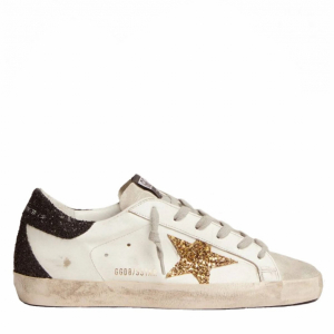 Golden Goose Superstar Gold Glitter Star and Black Glitter Heel Tab