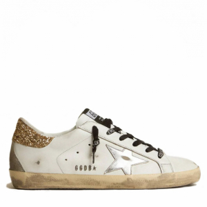 Super Star Donna Bianche in Pelle Con Talloncino Glitter
