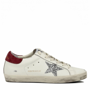 Golden Goose Super-Star Beige Silver Glitter Star