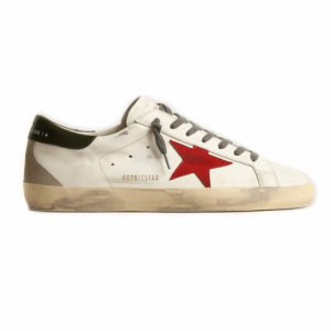 Golden Goose Superstar Red Suede Star and Green Leather Heel Tab