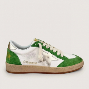 Golden Goose Ball Star Green Suede Gold star